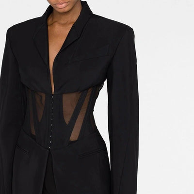 Black Mesh notched collar blazer