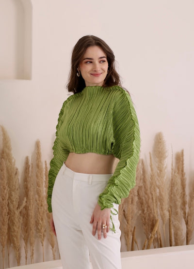 Pleated green crop top