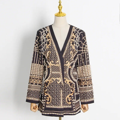 Pearl beaded collarless blazer - Gold