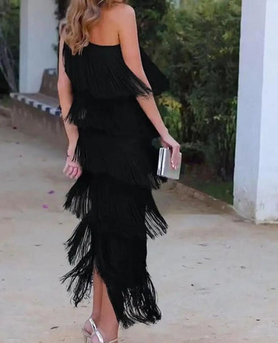 One Shoulder Fringe Dress