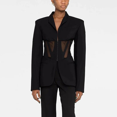 Black Mesh notched collar blazer