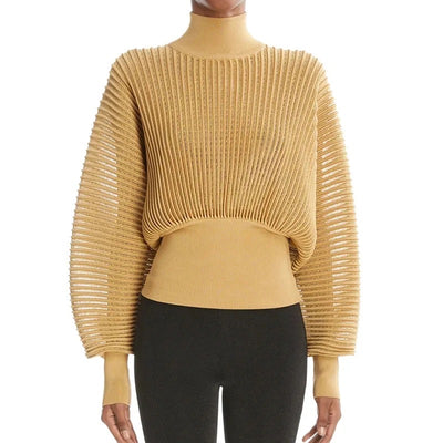 Luxe Metallic Blend Turtleneck Sweater - Tan