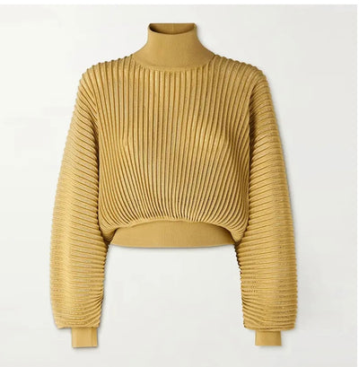 Luxe Metallic Blend Turtleneck Sweater - Tan