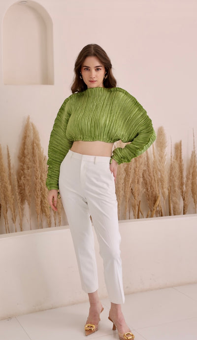 Pleated green crop top