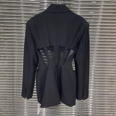Black Mesh notched collar blazer