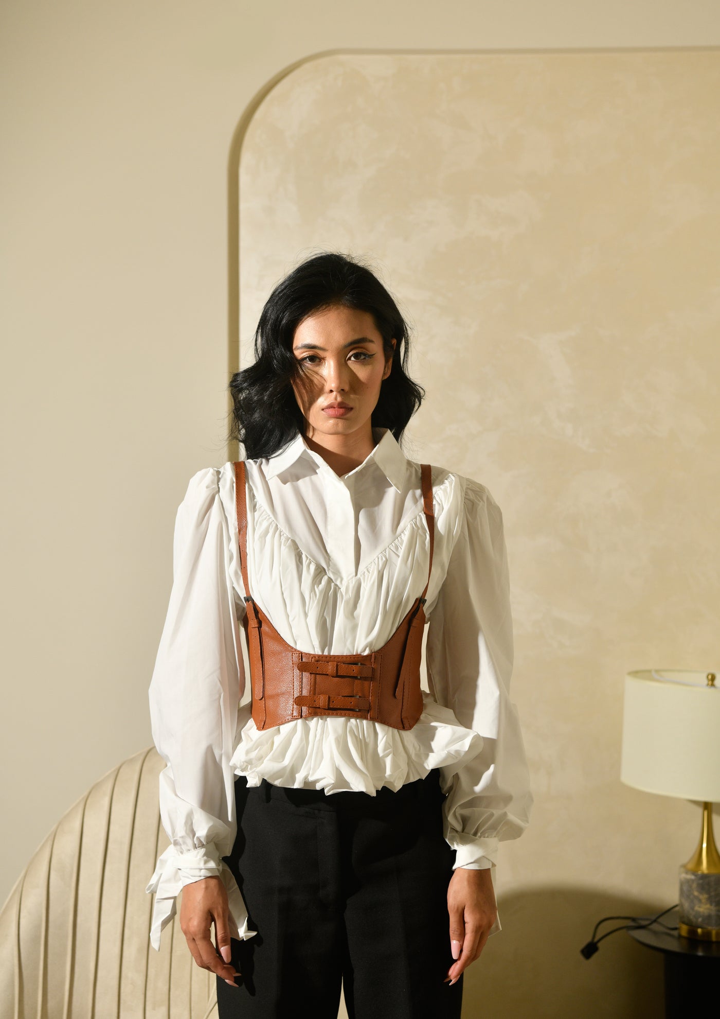 Corset Belted White Shirt