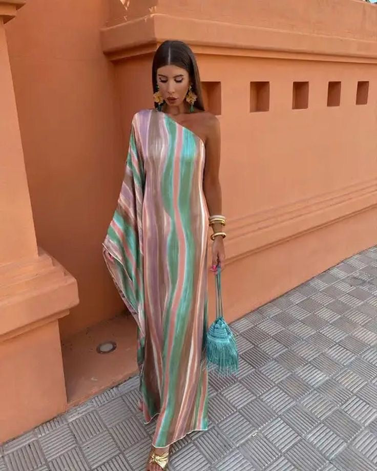 Striped One Shoulder Dress