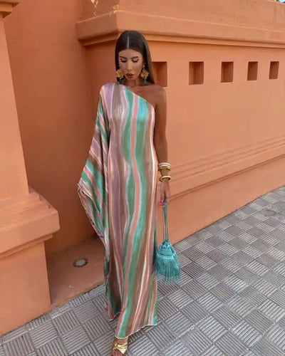 Striped One Shoulder Dress
