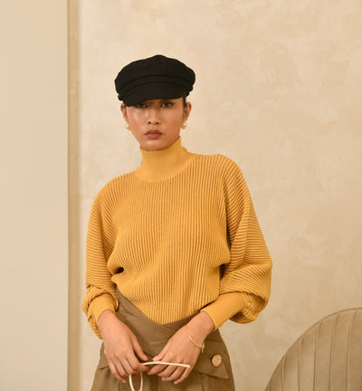 Luxe Metallic Blend Turtleneck Sweater - Tan