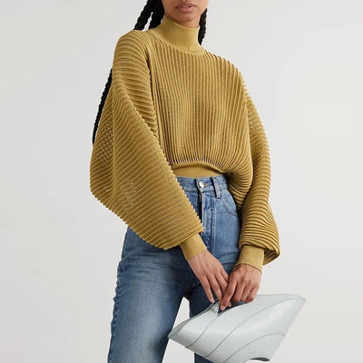 Luxe Metallic Blend Turtleneck Sweater - Tan