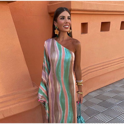 Striped One Shoulder Dress