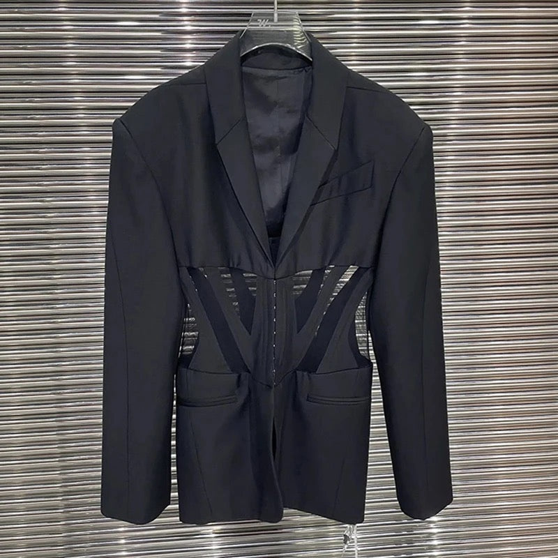 Black Mesh notched collar blazer