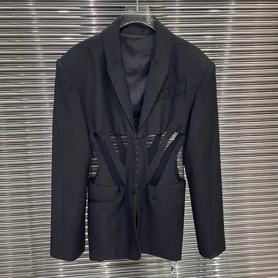 Black Mesh notched collar blazer