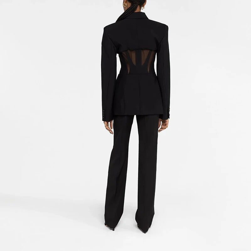 Black Mesh notched collar blazer