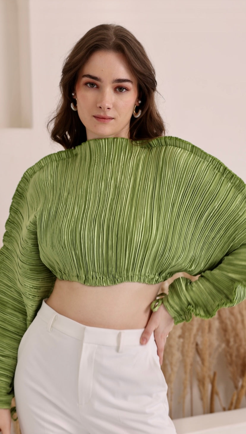 Pleated green crop top