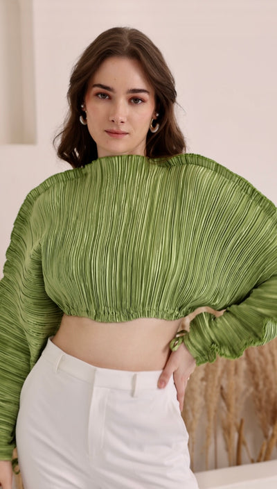 Pleated green crop top