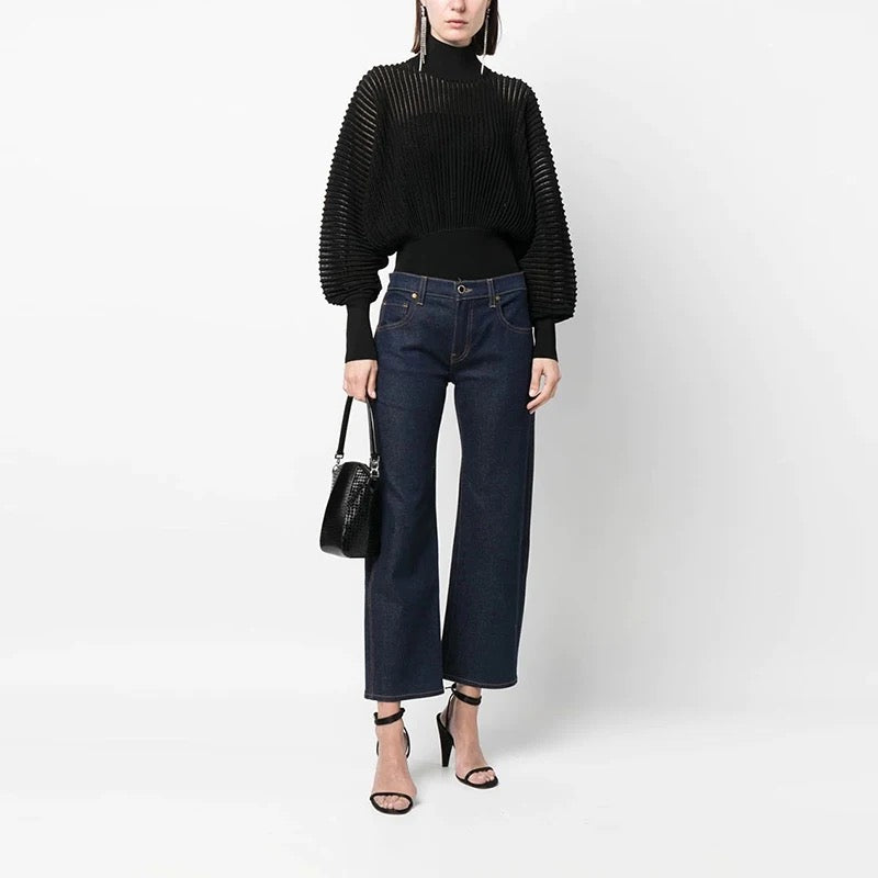 Luxe Metallic Blend Turtleneck Sweater - Black