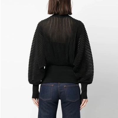 Luxe Metallic Blend Turtleneck Sweater - Black
