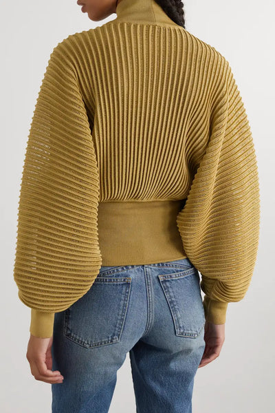 Luxe Metallic Blend Turtleneck Sweater - Tan