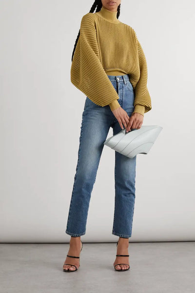 Luxe Metallic Blend Turtleneck Sweater - Tan
