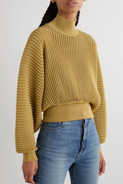 Luxe Metallic Blend Turtleneck Sweater - Tan