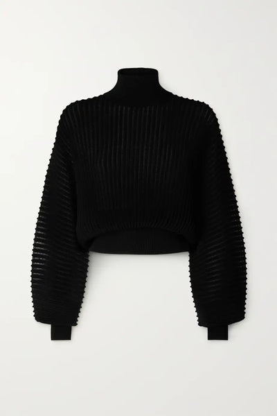 Luxe Metallic Blend Turtleneck Sweater - Black
