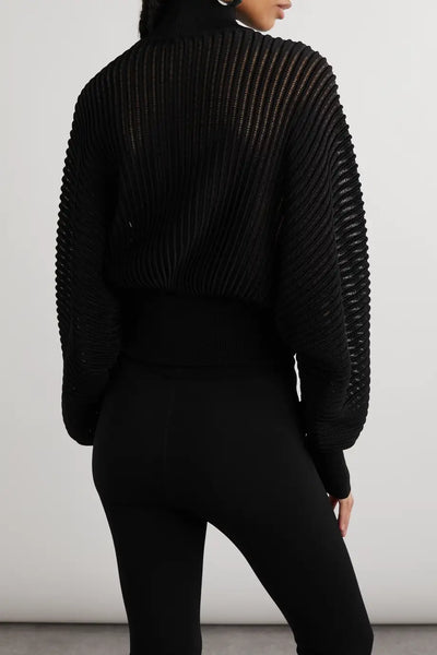 Luxe Metallic Blend Turtleneck Sweater - Black