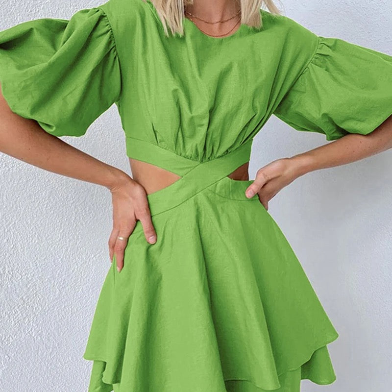 Puff Sleeve Cutout Summer Dress
