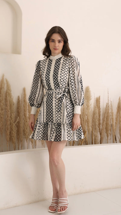 Cutwork Lantern Sleeve Dress