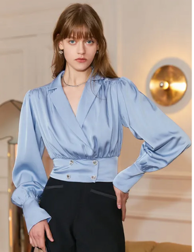 Double Breasted Satin Blouse