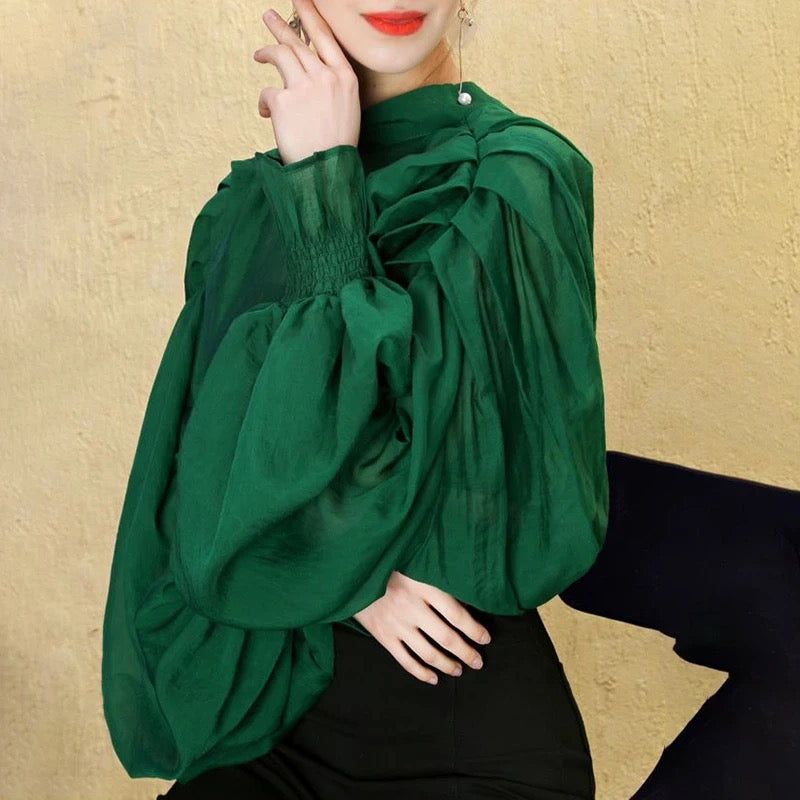 Back Tie Up Lantern Blouse
