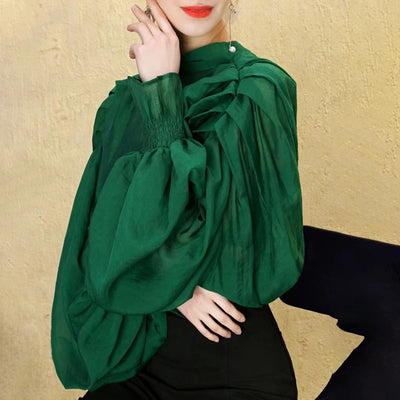 Back Tie Up Lantern Blouse