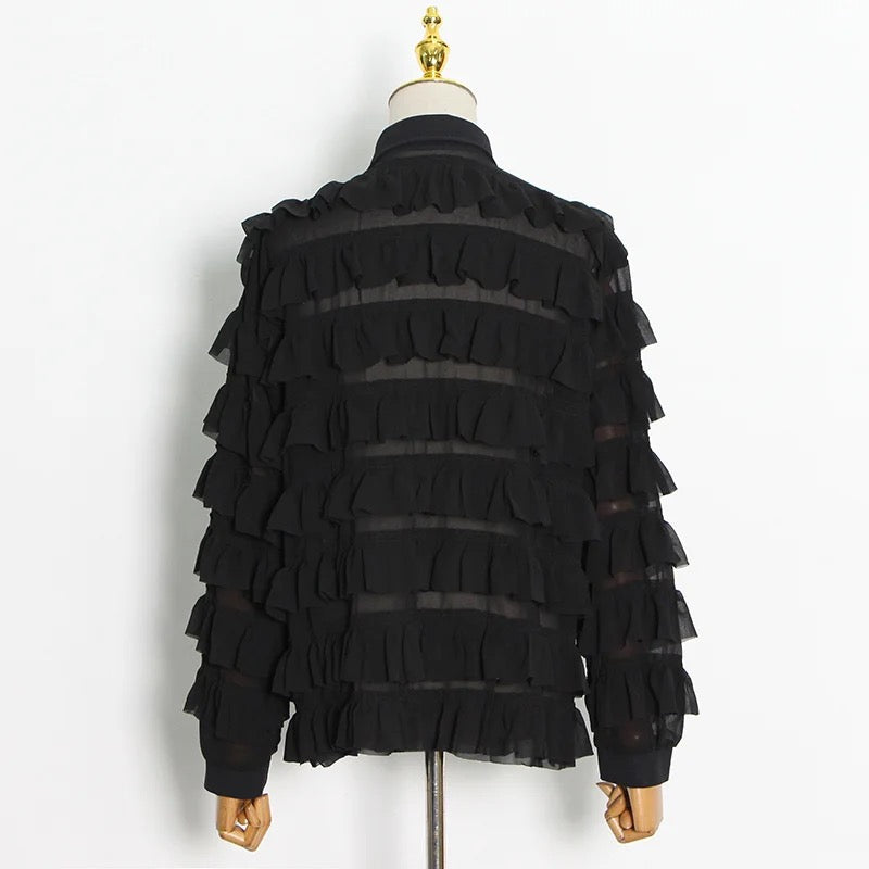 Black tiered ruffle blouse