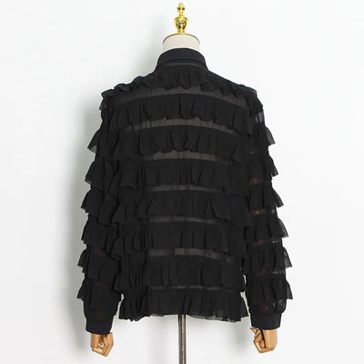 Black tiered ruffle blouse