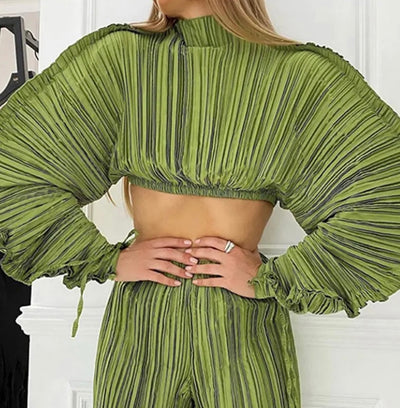 Pleated green crop top