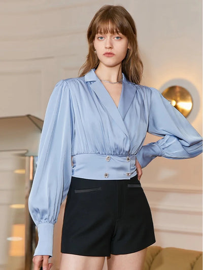 Double Breasted Satin Blouse