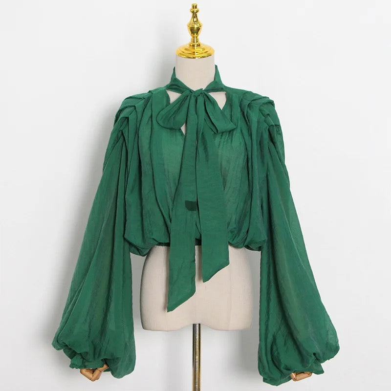 Back Tie Up Lantern Blouse