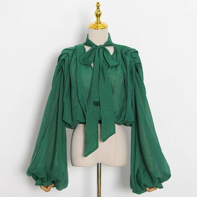 Back Tie Up Lantern Blouse