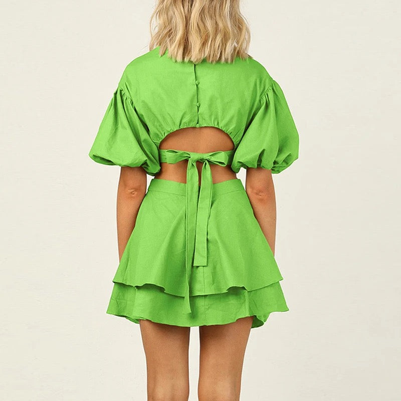 Puff Sleeve Cutout Summer Dress
