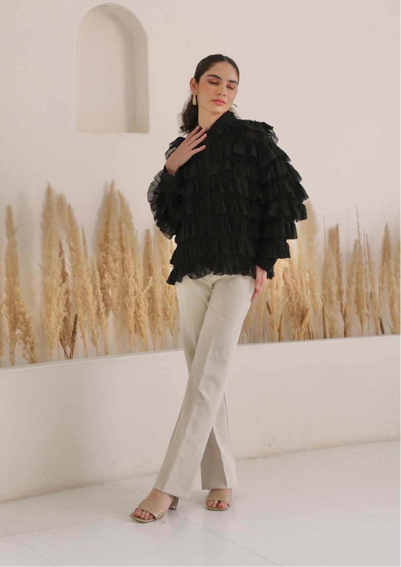 Black tiered ruffle blouse