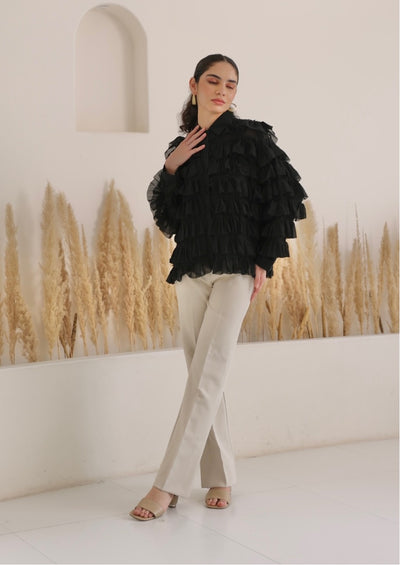 Black tiered ruffle blouse
