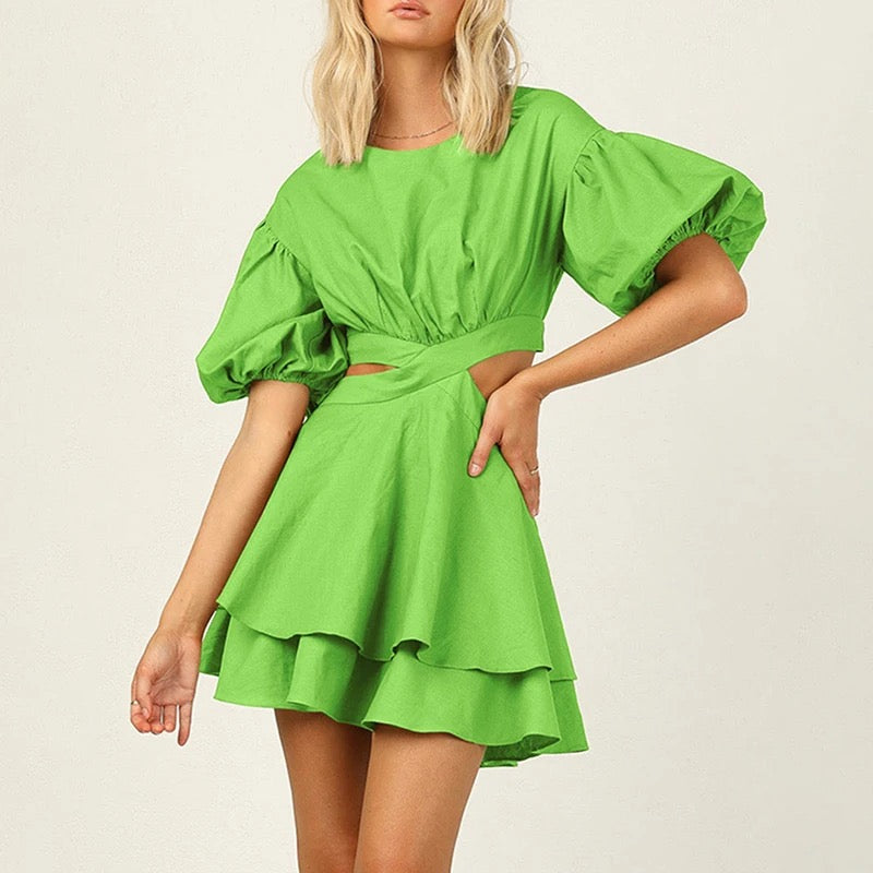 Puff Sleeve Cutout Summer Dress
