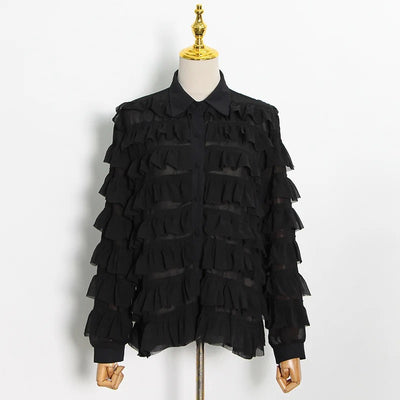 Black tiered ruffle blouse