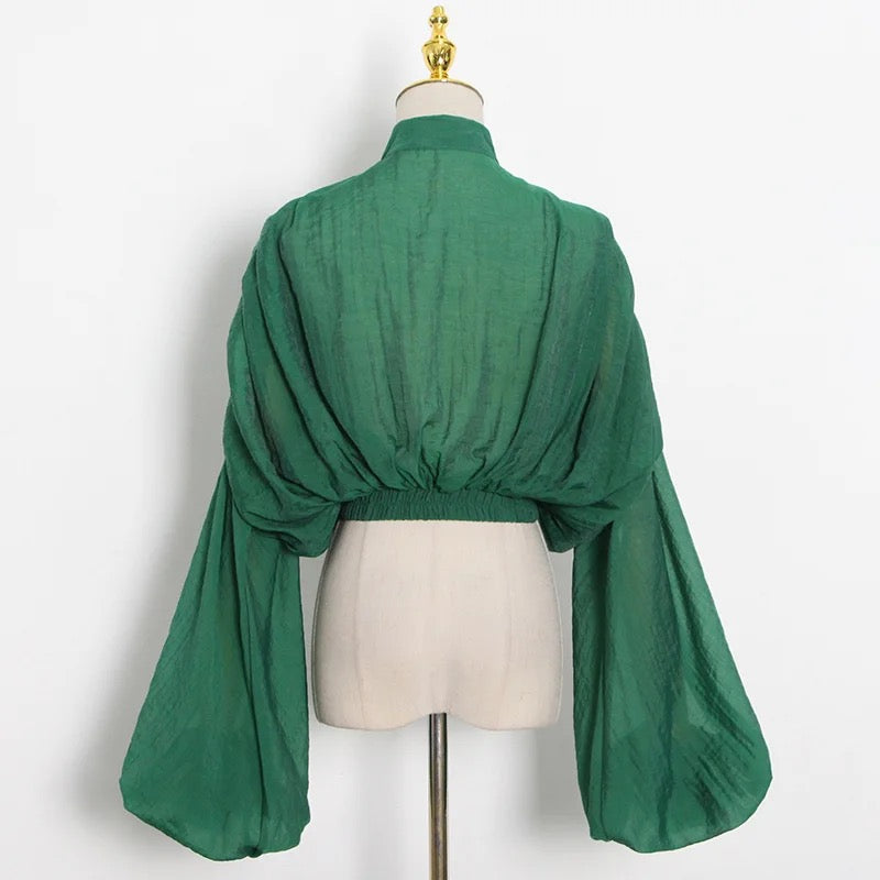 Back Tie Up Lantern Blouse