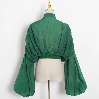 Back Tie Up Lantern Blouse