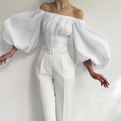 Off Shoulder Balloon Sleeve Top
