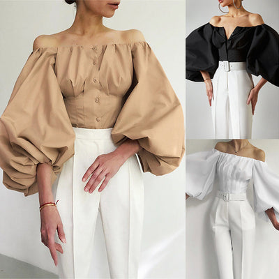 Off Shoulder Balloon Sleeve Top