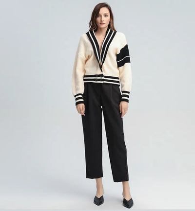 Striped Casual Knitted Sweater - white