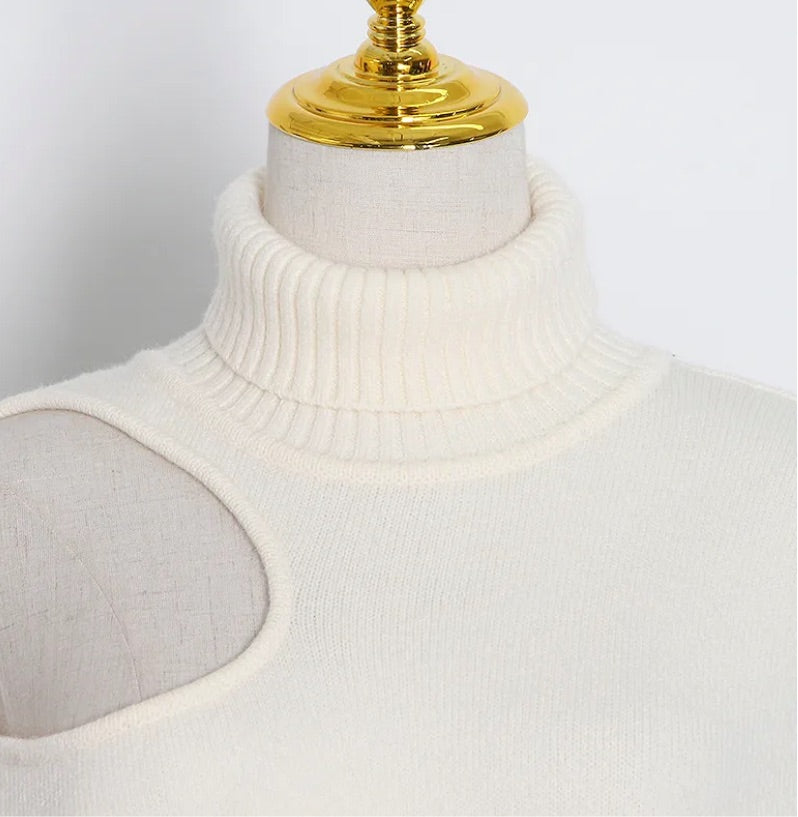 Turtle neck off shoulder pullover