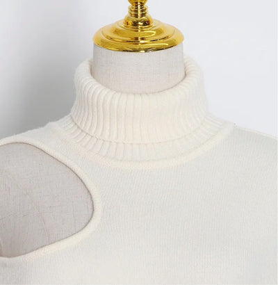 Turtle neck off shoulder pullover